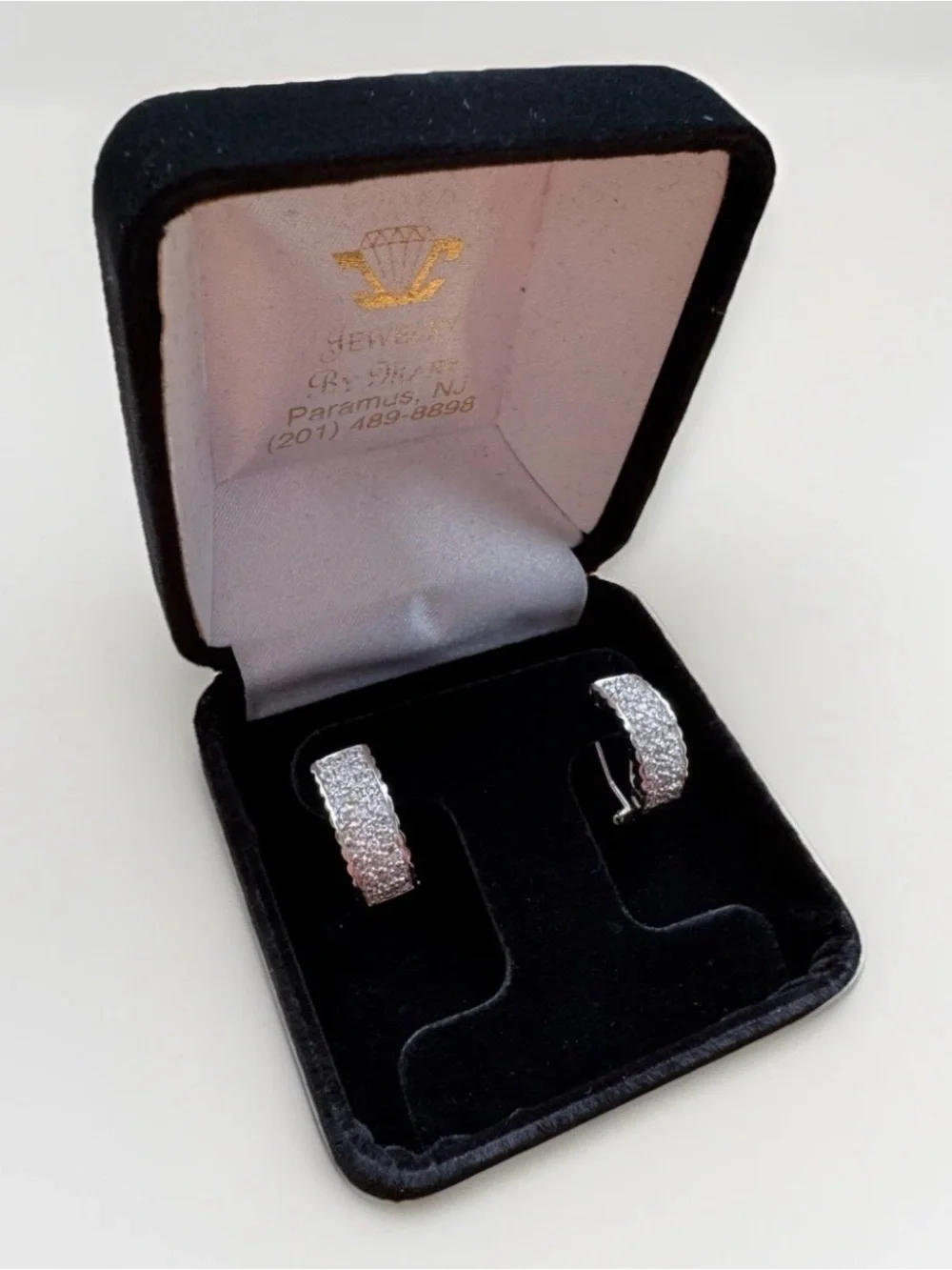 Vintage Jewelry By Mary 925 Sterling Silver Multi-Row Pavé Huggie Hoop Earrings